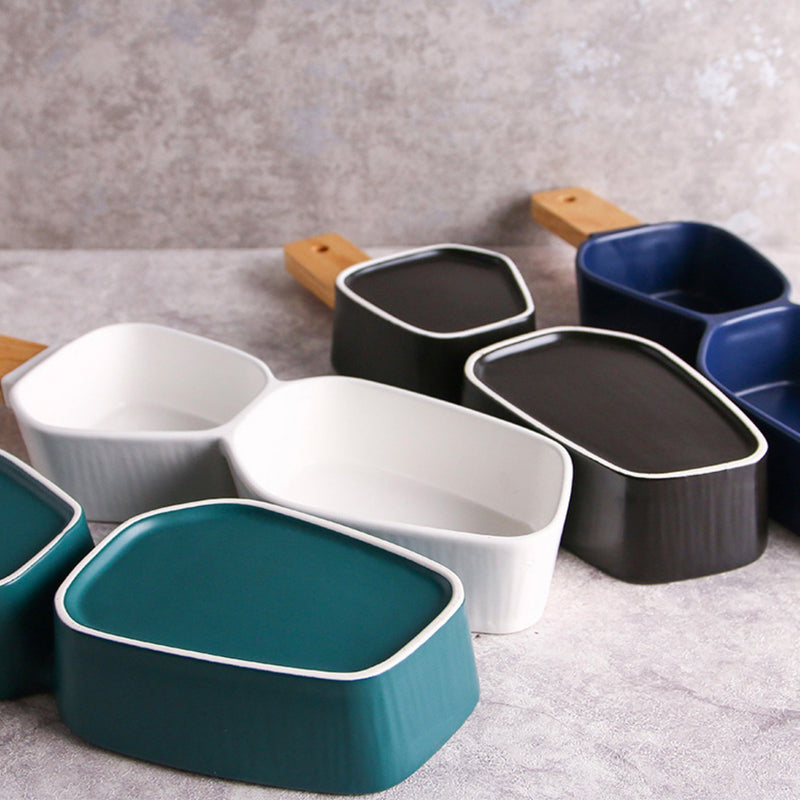 GEOMETRIC 2 Part Bowl With Wooden Handle - Serving bowls, noodle bowl, snack bowl, curry bowl | Bowls for dining & home decor