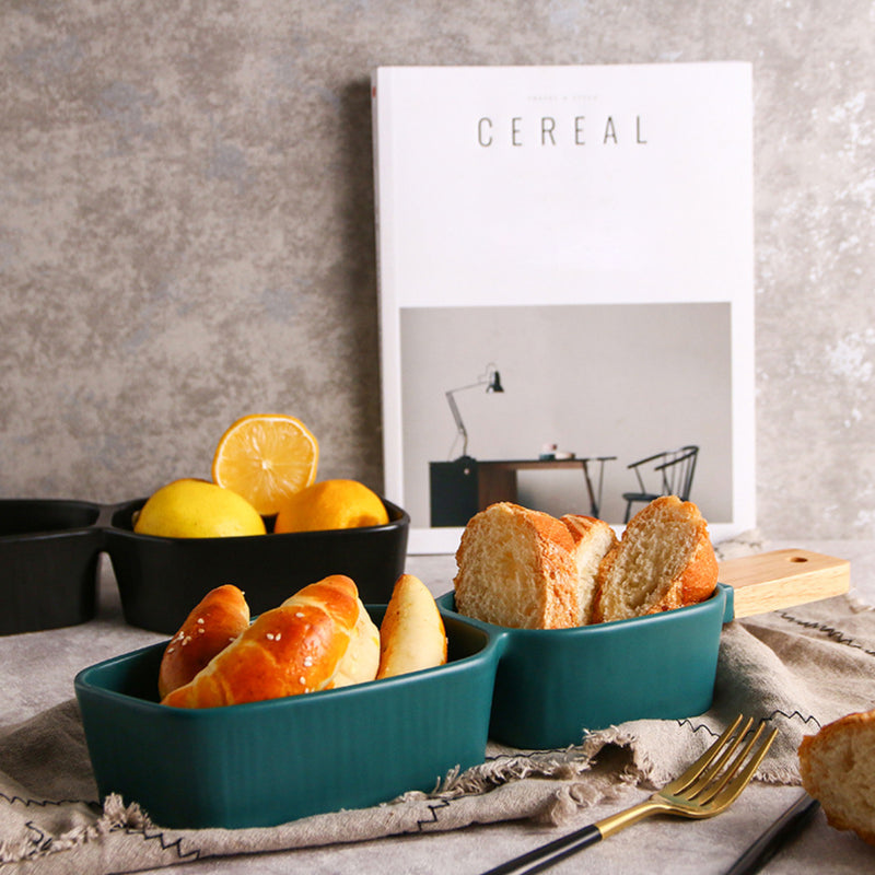 GEOMETRIC 2 Part Bowl With Wooden Handle - Serving bowls, noodle bowl, snack bowl, curry bowl | Bowls for dining & home decor