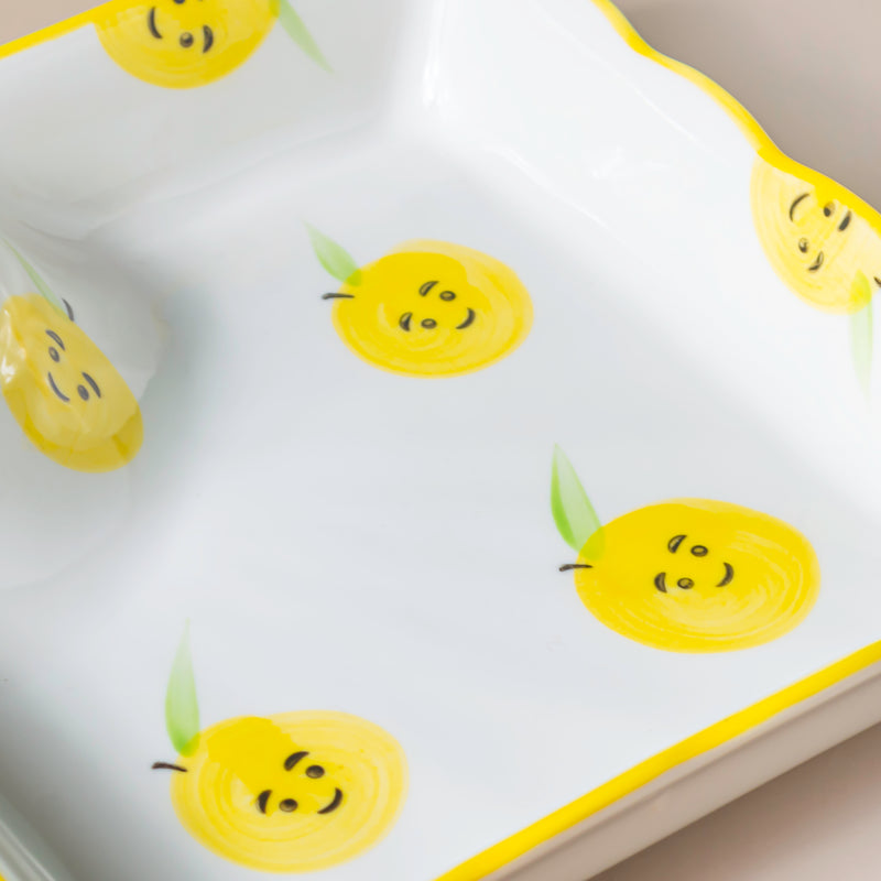 Pear Bear Section Plate Yellow - Serving plate, snack plate, momo plate, plate with compartment | Plates for dining table & home decor