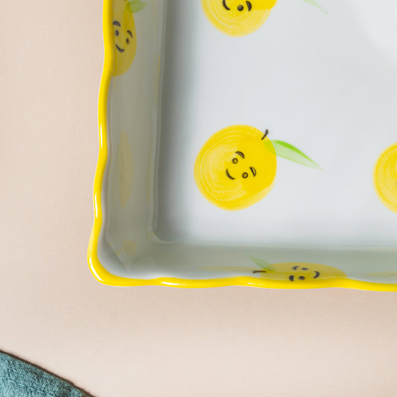 Pear Bear Section Plate Yellow - Serving plate, snack plate, momo plate, plate with compartment | Plates for dining table & home decor