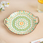 Mandala Round Ceramic Platter With Handle Green - Ceramic platter, serving platter, fruit platter | Plates for dining table & home decor