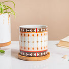 Noor Art Orange and Brown Planter With Wooden Coaster