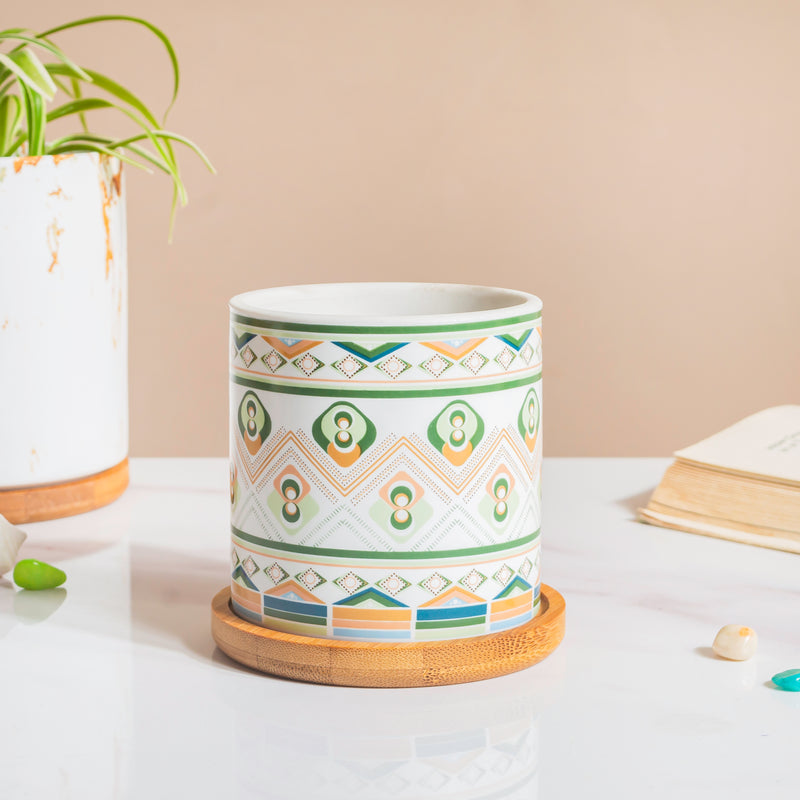 Potted Palette Ceramic Planter With Coaster Set Of 5