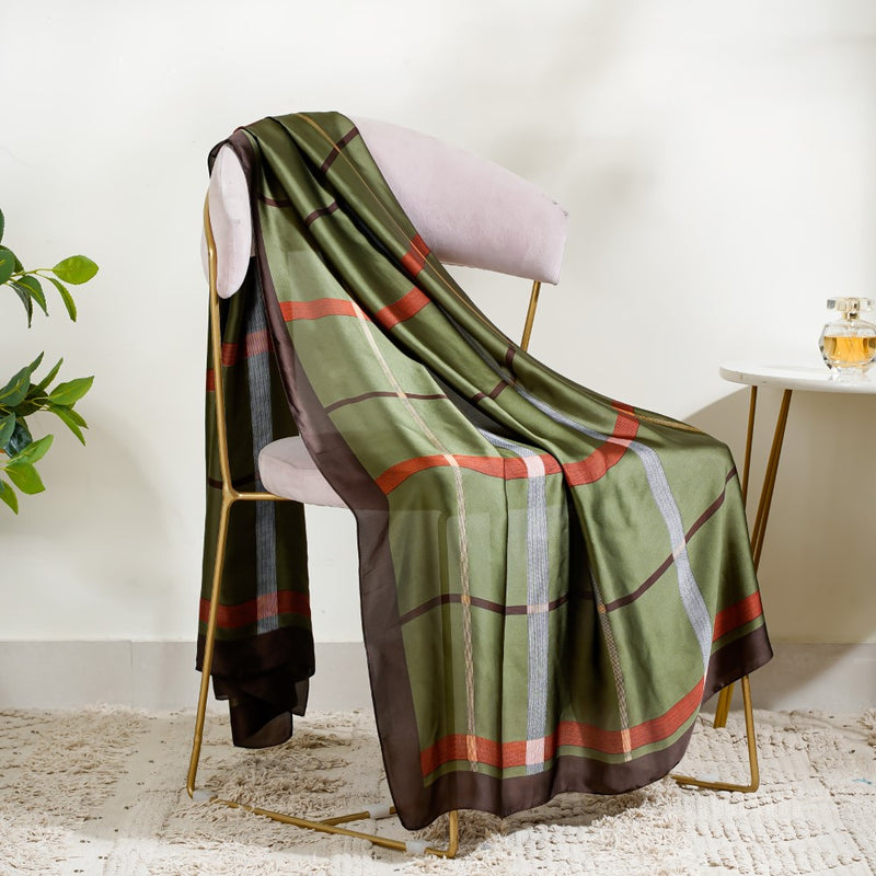 Plaid Long Silk Scarf Green