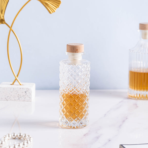 Long Rhombus Textured Decanter Bottle - Water bottle, juice bottle, glass bottle | Bottle for Travelling & Dining Table