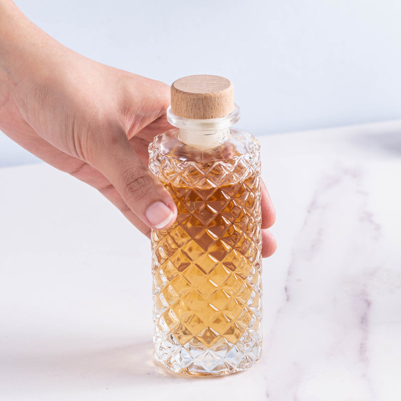 Long Rhombus Textured Decanter Bottle - Water bottle, juice bottle, glass bottle | Bottle for Travelling & Dining Table