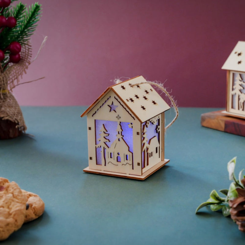 DIY Wooden House LED Christmas Decor Small - Showpiece | Home decor item | Room decoration item