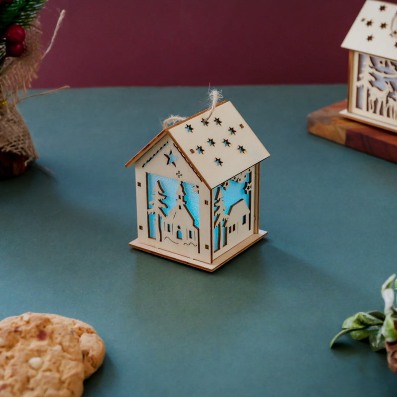 DIY Wooden House LED Christmas Decor Small - Showpiece | Home decor item | Room decoration item