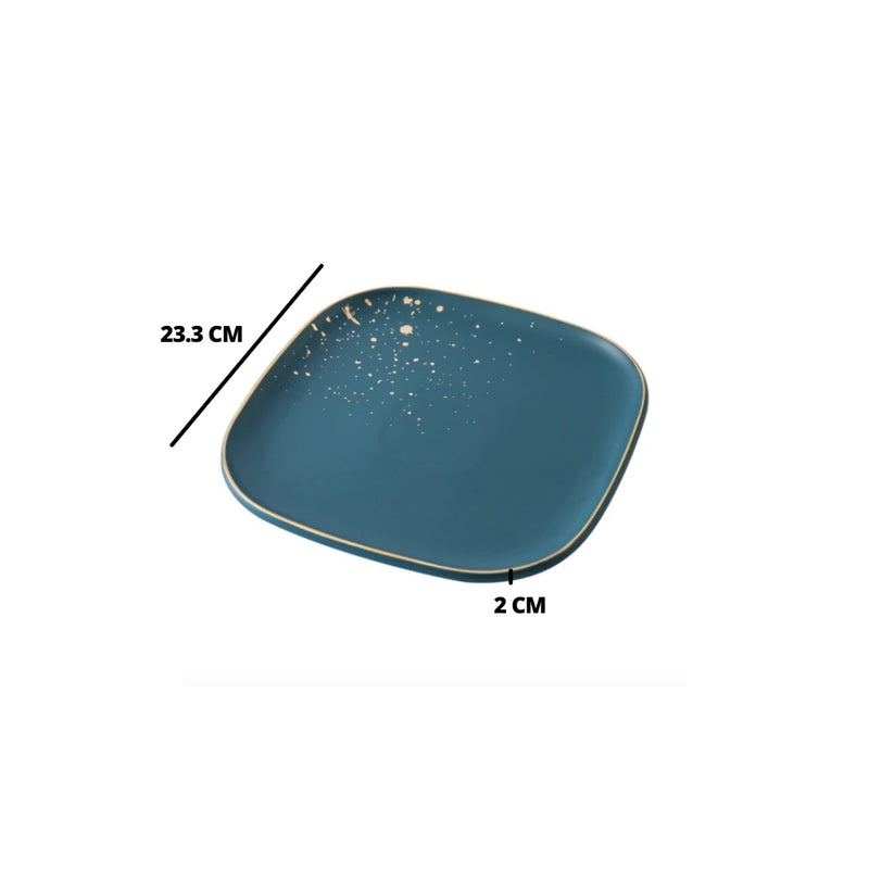 CARA square dinner plate - midnight green - Serving plate, rice plate, ceramic dinner plates| Plates for dining table & home decor