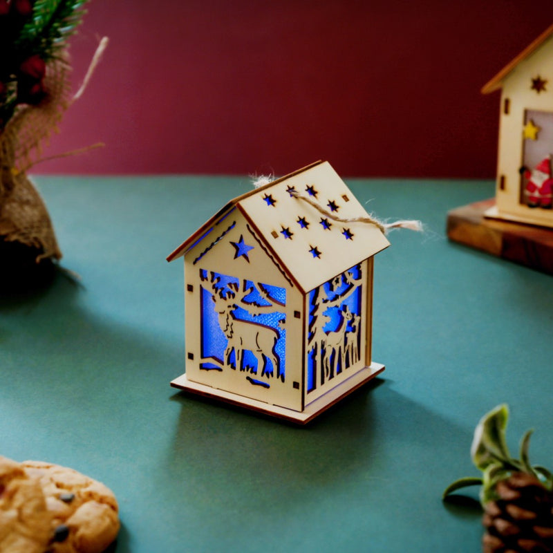 Reindeer Wooden House DIY LED Christmas Decor Hanging - Showpiece | Home decor item | Room decoration item