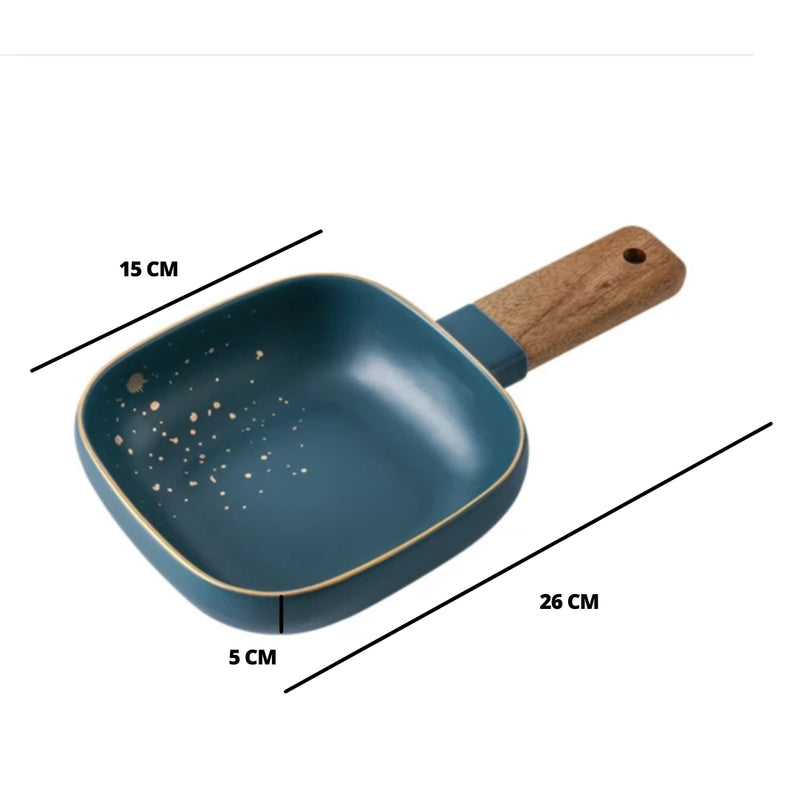 CARA bowl with wooden handle - midnight green - Serving bowls, noodle bowl, snack bowls, curry bowl | Bowls for dining & home decor