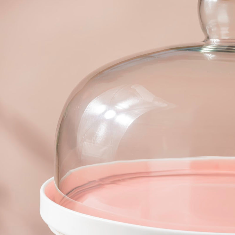  Cake Stand With Cloche Pink 9.5 Inch