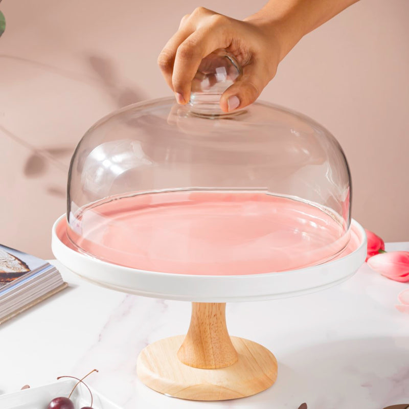 Cake Stand With Cloche Pink 9.5 Inch