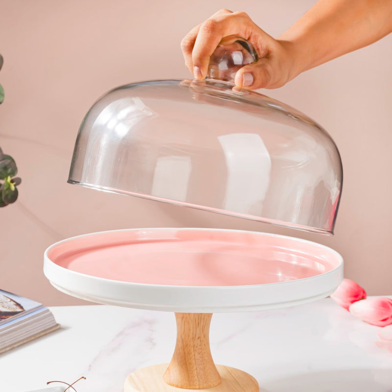  Cake Stand With Cloche Pink 9.5 Inch