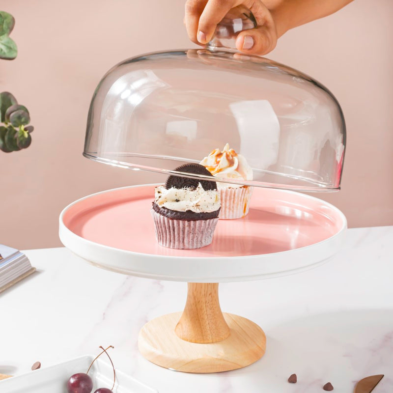  Cake Stand With Cloche Pink 9.5 Inch