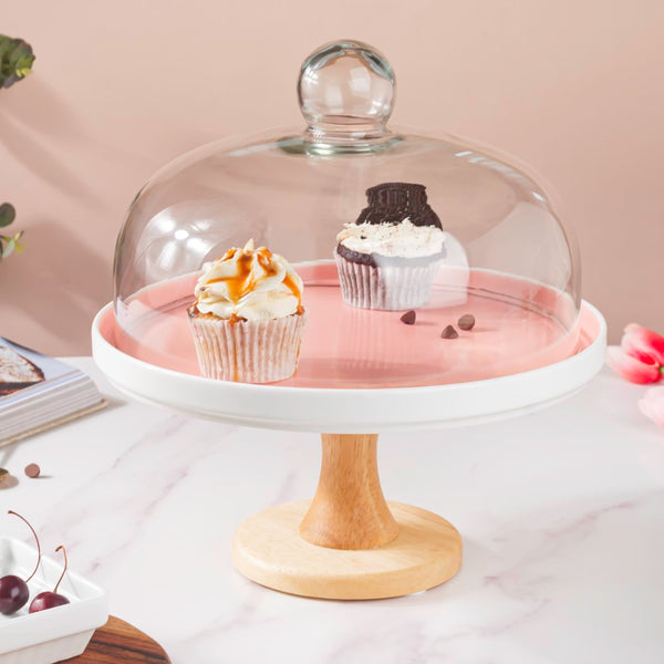  Cake Stand With Cloche Pink 9.5 Inch