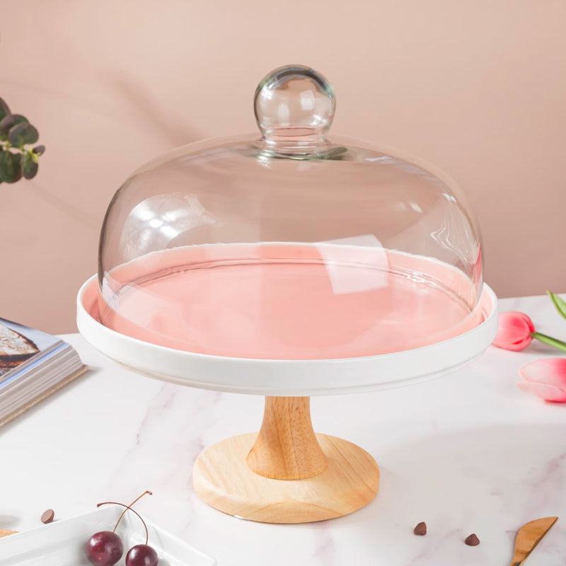  Cake Stand With Cloche Pink 9.5 Inch