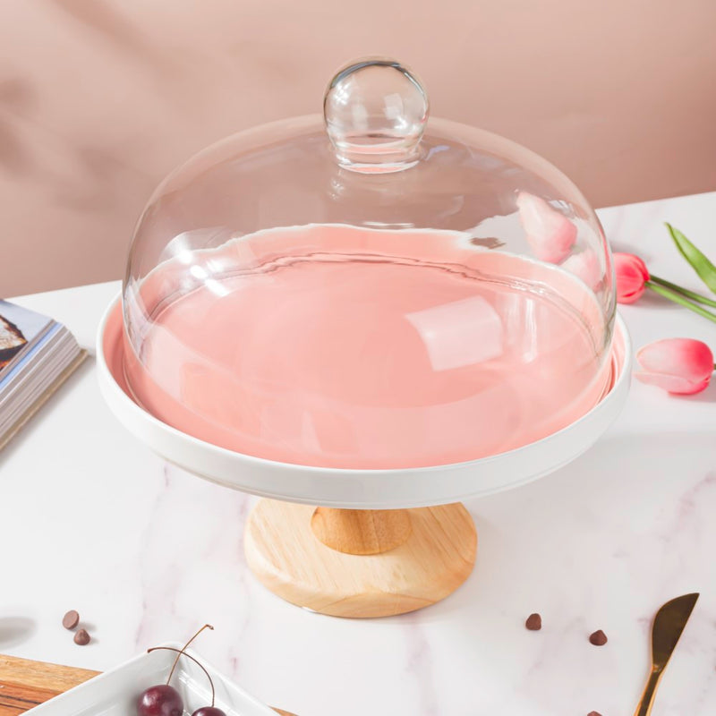  Cake Stand With Cloche Pink 9.5 Inch