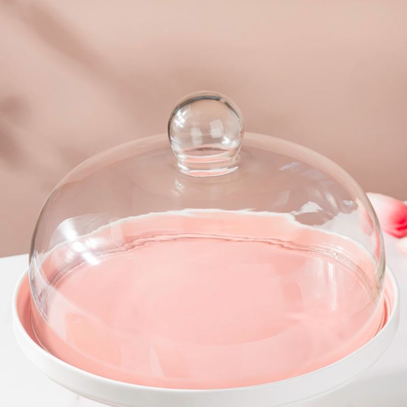  Cake Stand With Cloche Pink 9.5 Inch