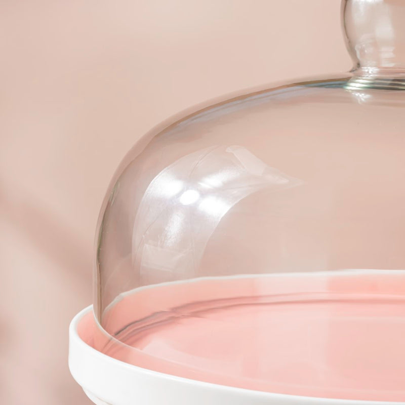  Cake Stand With Cloche Pink 9.5 Inch