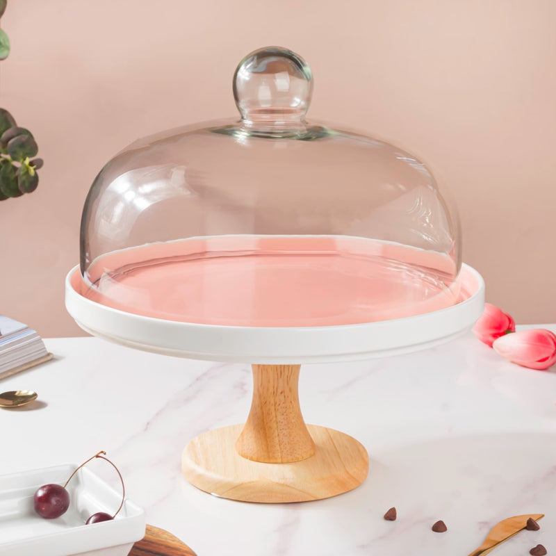  Cake Stand With Cloche Pink 9.5 Inch