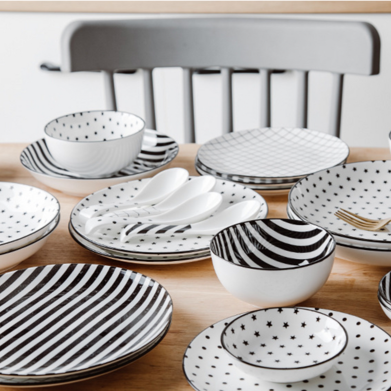 Black and White Deep Plate - Serving plate, pasta plate, lunch plate, deep plate | Plates for dining table & home decor