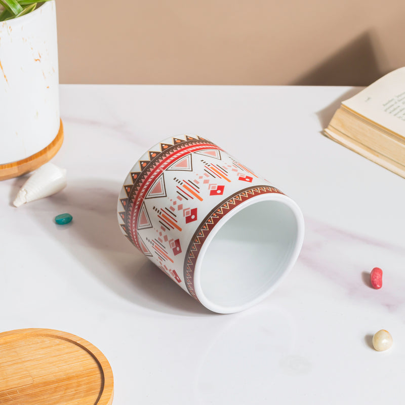 Noor Art Multicolor Ceramic Planter With Wooden Coaster - Plant pot and plant stands | Room decor items