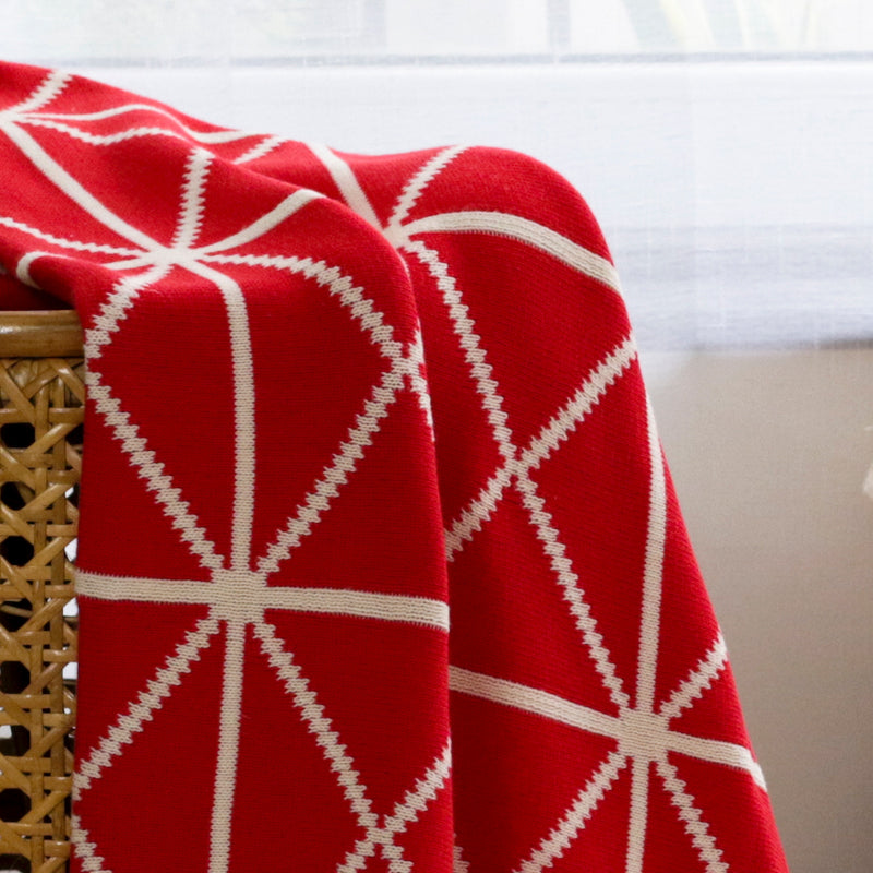 MERRY Double Sided Pattern Knitted Throw Blanket - Crimson, Cream