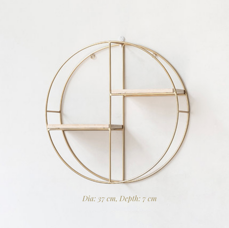 MERRY Round Metal & Wood Rack - Gold - Wall shelf and floating shelf | Shop wall decoration & home decoration items