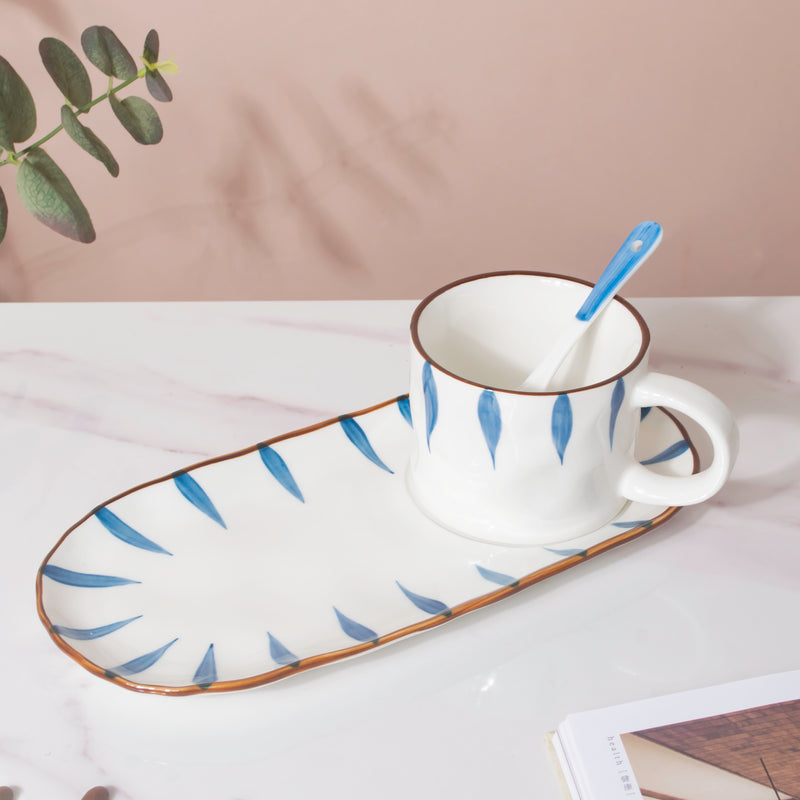 Nitori Teardrop Cup And Tray Set With Spoon- Tea cup, coffee cup, cup for tea | Cups and Mugs for Office Table & Home Decoration
