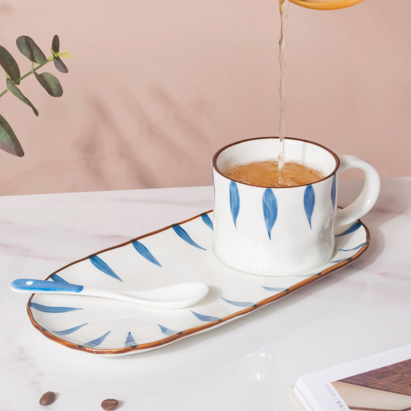 Nitori Teardrop Cup And Tray Set With Spoon- Tea cup, coffee cup, cup for tea | Cups and Mugs for Office Table & Home Decoration