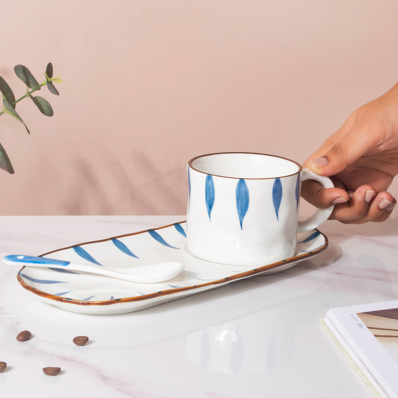 Nitori Teardrop Cup And Tray Set With Spoon- Tea cup, coffee cup, cup for tea | Cups and Mugs for Office Table & Home Decoration