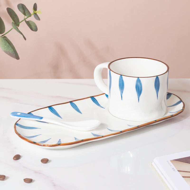 Nitori Teardrop Cup And Tray Set With Spoon- Tea cup, coffee cup, cup for tea | Cups and Mugs for Office Table & Home Decoration