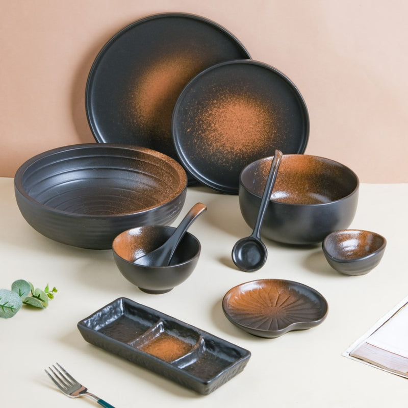 Savanna Stoneware Curry Bowl Black Brown 500 ml - Bowl, ceramic bowl, serving bowls, noodle bowl, salad bowls, bowl for snacks, large serving bowl | Bowls for dining table & home decor