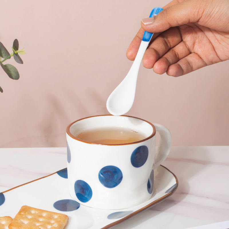 Polka Dot Cup And Tray Set With Spoon- Tea cup, coffee cup, cup for tea | Cups and Mugs for Office Table & Home Decoration