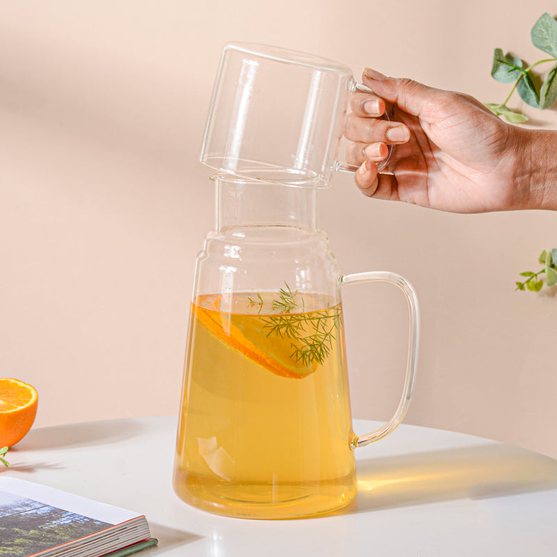 Glass Mug and Jug Set - Tea set, glass jug set, glassware set | Drinkware set for Dining table & Home decor