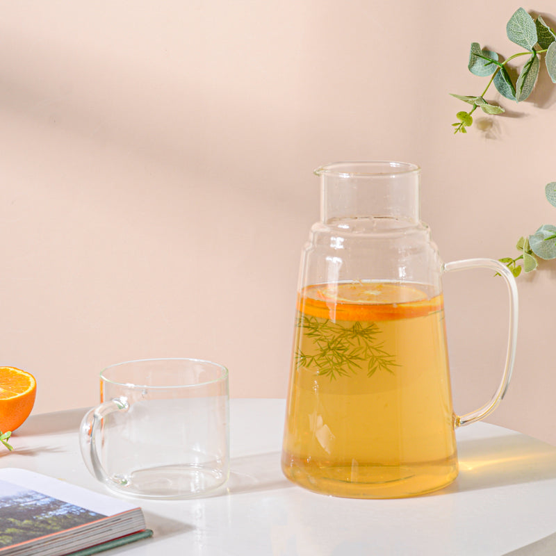 Glass Mug and Jug Set - Tea set, glass jug set, glassware set | Drinkware set for Dining table & Home decor