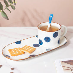 Polka Dot Cup And Tray Set With Spoon- Tea cup, coffee cup, cup for tea | Cups and Mugs for Office Table & Home Decoration