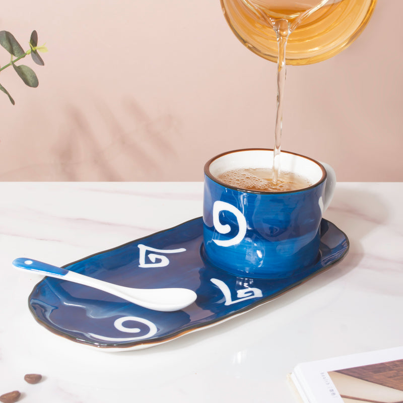 Nitori Spiral Cup And Tray Set With Spoon- Tea cup, coffee cup, cup for tea | Cups and Mugs for Office Table & Home Decoration
