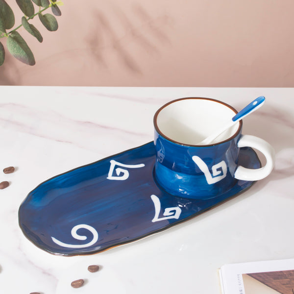 Nitori Spiral Cup And Tray Set With Spoon- Tea cup, coffee cup, cup for tea | Cups and Mugs for Office Table & Home Decoration