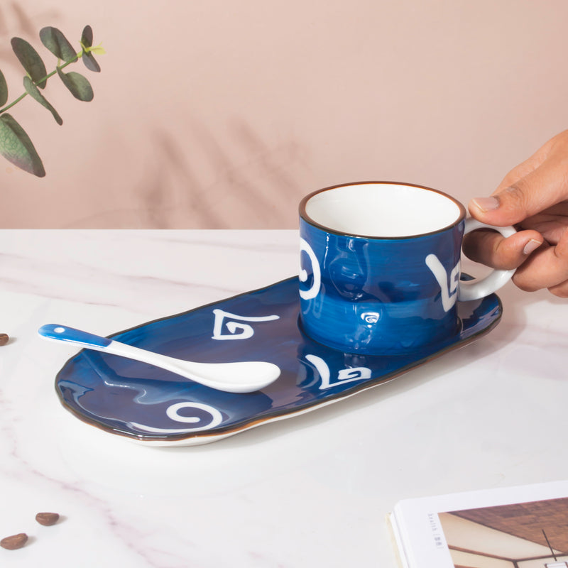 Nitori Spiral Cup And Tray Set With Spoon- Tea cup, coffee cup, cup for tea | Cups and Mugs for Office Table & Home Decoration