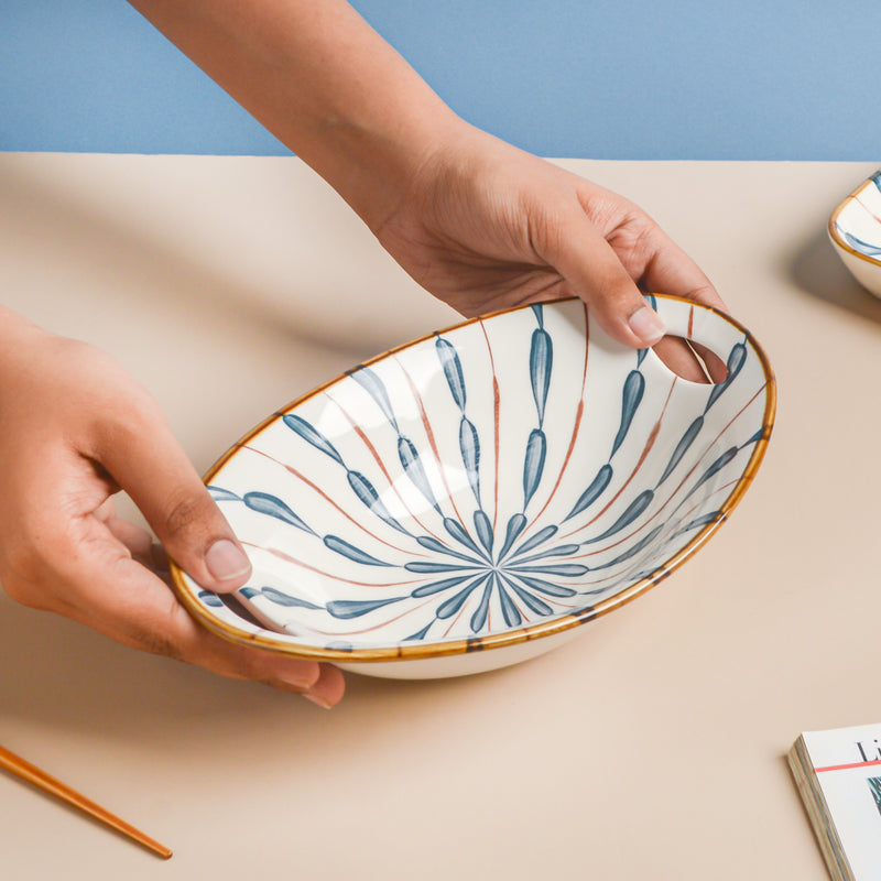 Mizo Teardrop Ceramic Baking Bowl With Handle 8 inch - Bowl, ceramic bowl, serving bowls, noodle bowl, salad bowls, bowl for snacks, baking bowls, large serving bowl, bowl with handle | Bowls for dining table & home decor