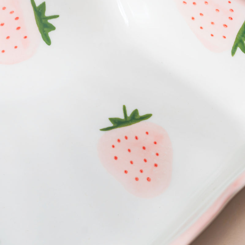 Strawberry Dreams Sectioned Plate Pink - Serving plate, snack plate, momo plate, plate with compartment | Plates for dining table & home decor