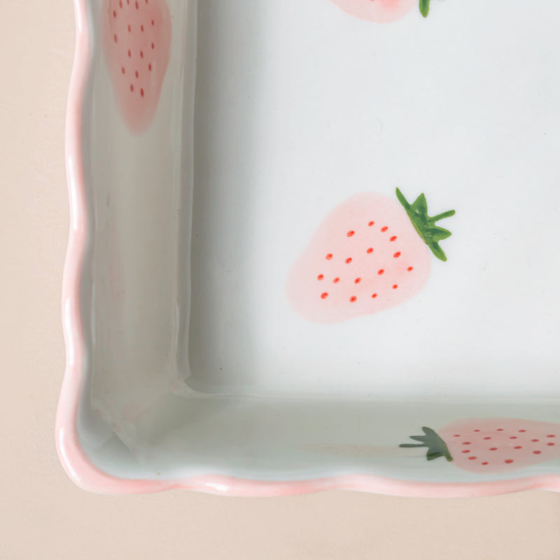 Strawberry Dreams Sectioned Plate Pink - Serving plate, snack plate, momo plate, plate with compartment | Plates for dining table & home decor