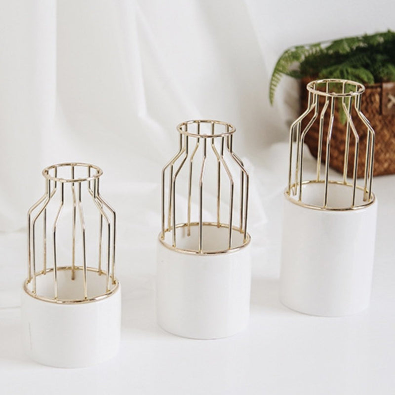 Ceramic Metal Vase - Flower vase for home decor, office and gifting | Room decoration items