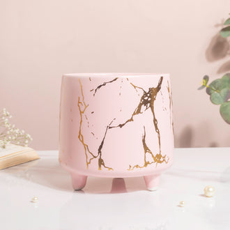 Halcyon Gold Pink Marble Ceramic Planter With Legs Large - Indoor planters and flower pots | Home decor items