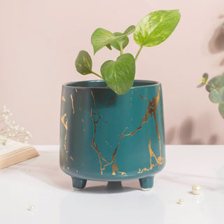 Halcyon Gold Green Marble Ceramic Planter With Legs Large