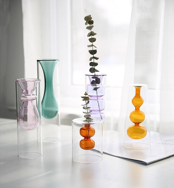 Glass Vase Small - Flower vase for home decor, office and gifting | Home decoration items