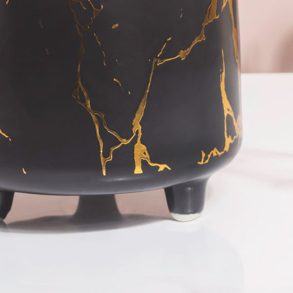 Halcyon Gold Black Marble Ceramic Planter With Legs Large - Indoor planters and flower pots | Home decor items