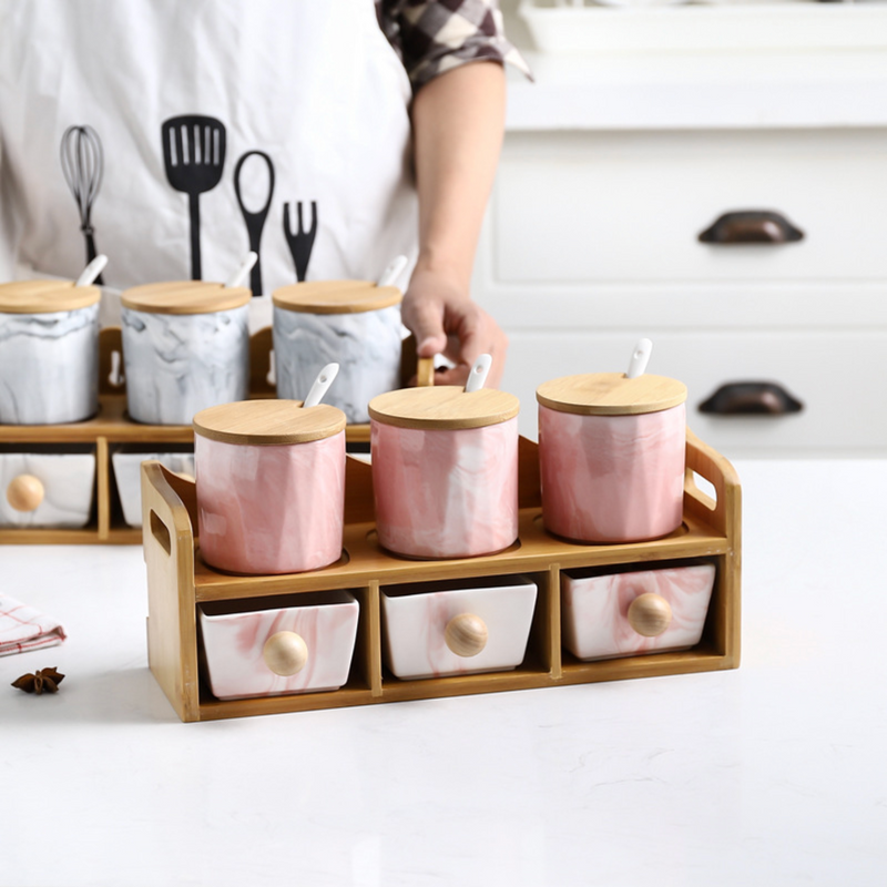 CHICERAMIC Marble Spice Box with Drawers - Grey - Jar